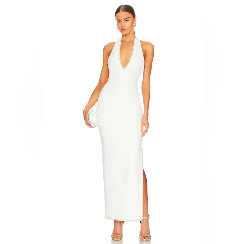 Khanums Khilan Pearl Trim Maxi Dress in White